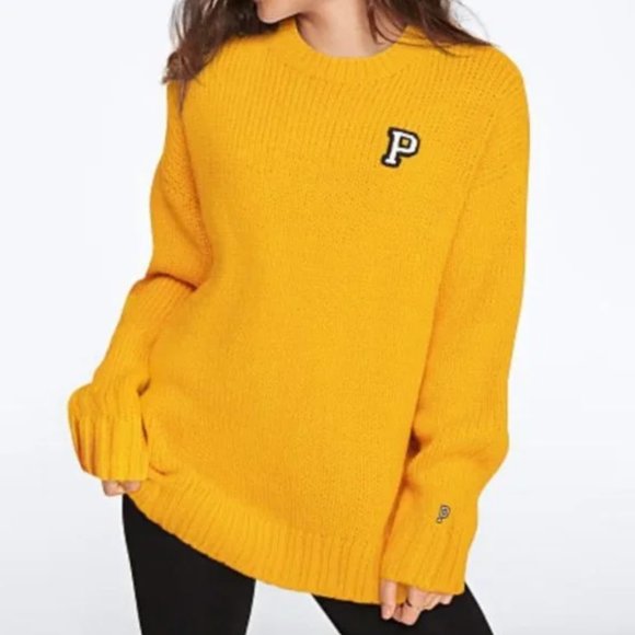PINK Victoria's Secret Varsity Oversized Boyfriend Chunky Knit Sweater Size S - Picture 7 of 7